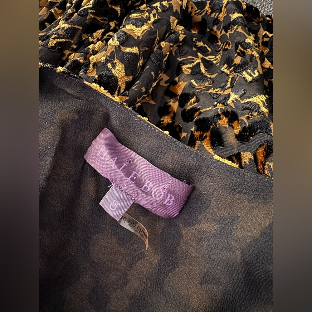 Hale Bob Leopard Cheetah Print Velvet Burnout Semi Sheer Boho Long Sleeve Blouse - Picture 6 of 7